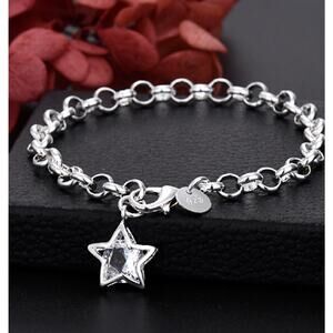 925 Silver color Charms star Crystal Bracelets for women 20CM
